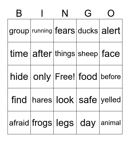 The Hare and the Frog Bingo Card