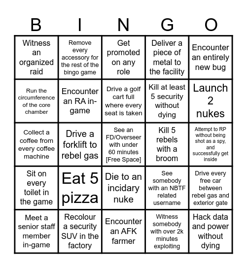 NBTF Bingo but Better Bingo Card