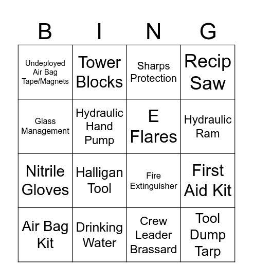 Rescue Truck Bingo Card