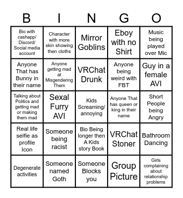 VR Chat Bingo Card