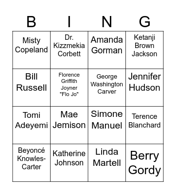 Black Brilliance Bingo: Past, Present & Future Icons! Bingo Card