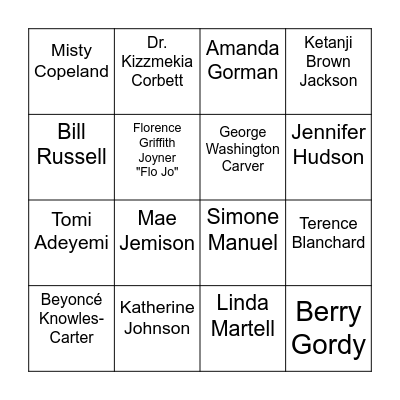 Black Brilliance Bingo: Past, Present & Future Icons! Bingo Card