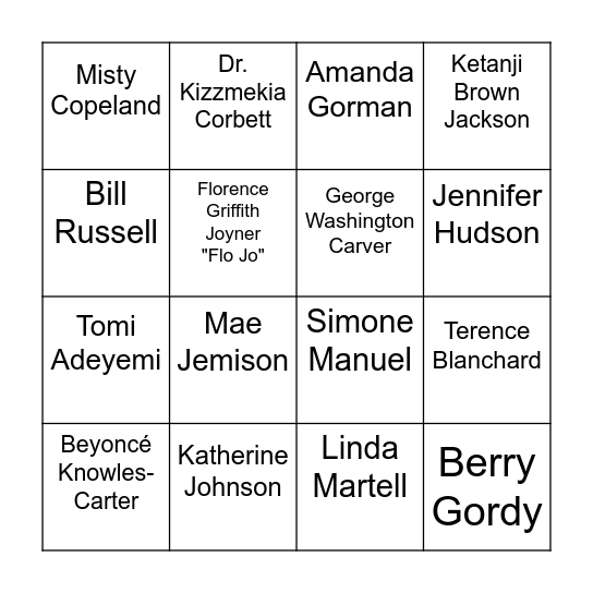 Black Brilliance Bingo: Past, Present & Future Icons! Bingo Card