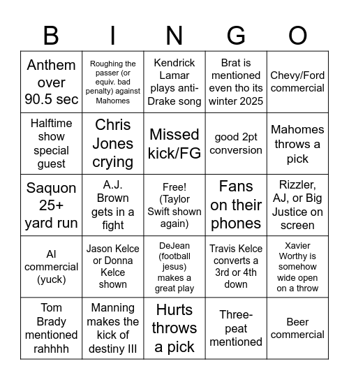 super bowl ads bingo