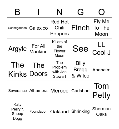 California I Guess Bingo Card