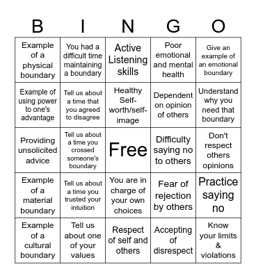 Boundaries Bingo Card