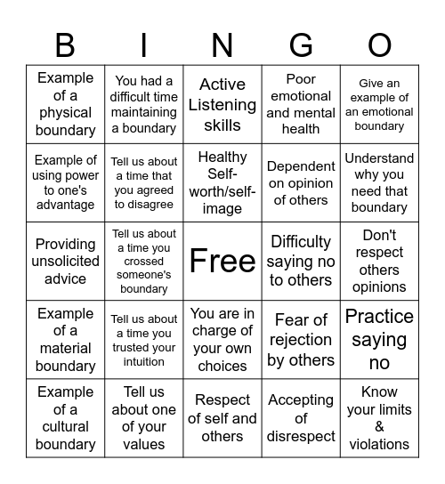Boundaries Bingo Card