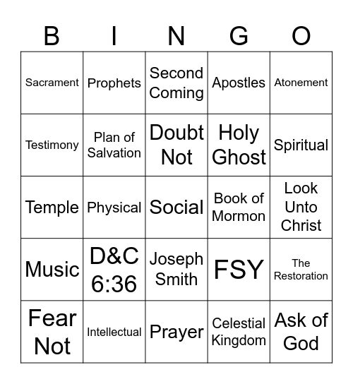 Look Unto Christ Bingo Card