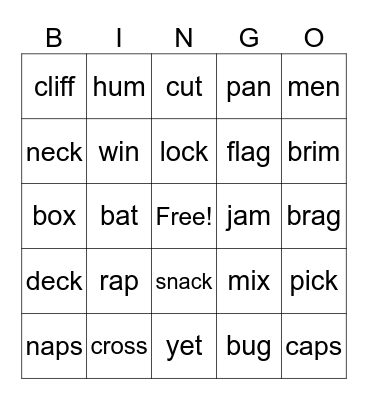 Vocabulary Builder Bingo Card