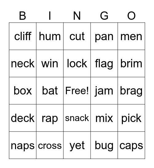 Vocabulary Builder Bingo Card