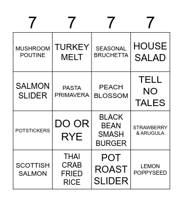 NEW MENU Bingo Card