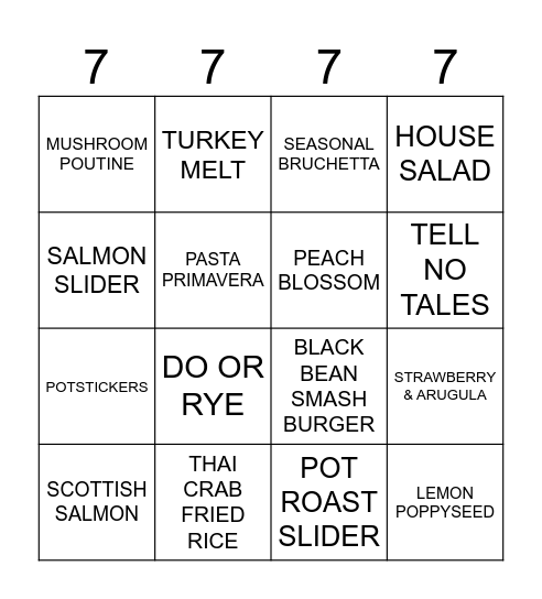 NEW MENU Bingo Card
