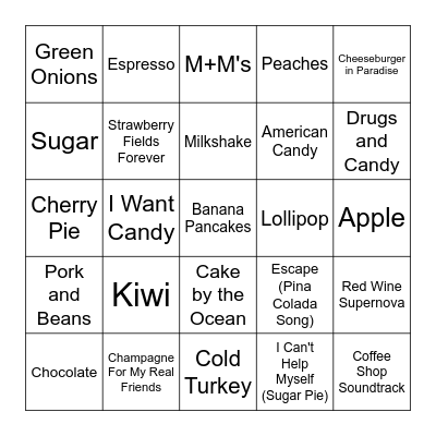 Food and Drink in Title Bingo Card