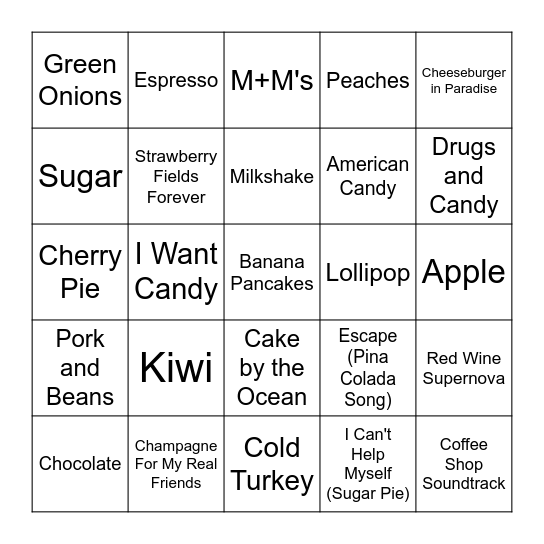 Food and Drink in Title Bingo Card