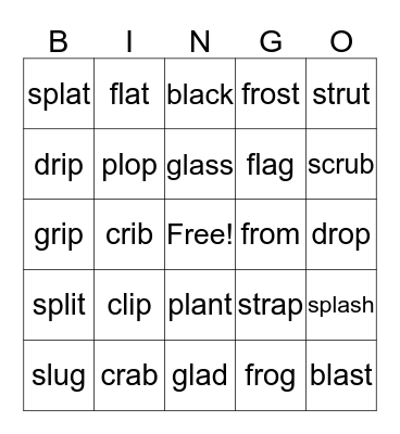 Beginning Consonant Blends Bingo Card