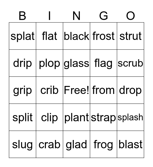 Beginning Consonant Blends Bingo Card