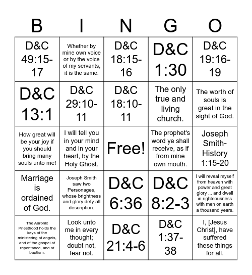 Doctrinal Mastery D&C Part 1 Bingo Card