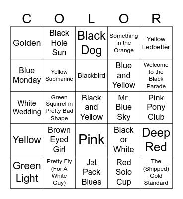 Colors in Songs Bingo Card