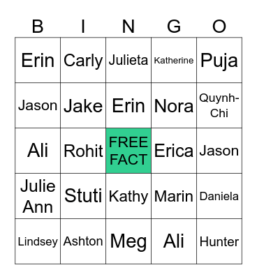 Fun FACT Bingo Card