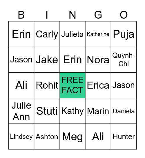 Fun FACT Bingo Card
