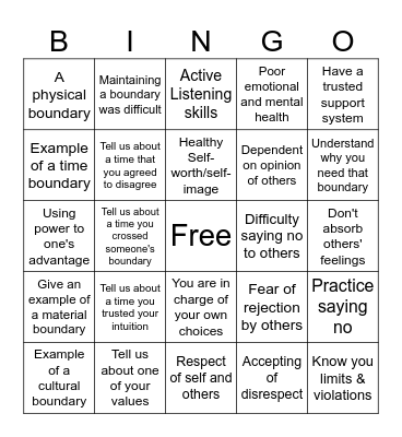 Boundaries Bingo Card