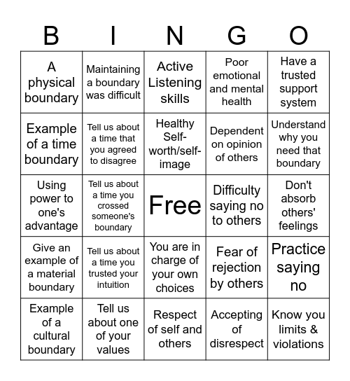 Boundaries Bingo Card