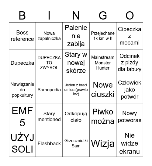 SUPERNATURAL Bingo Card