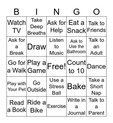 Coping Skills Bingo Card