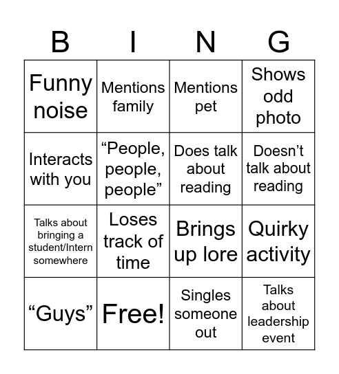 Effley Bingo Card