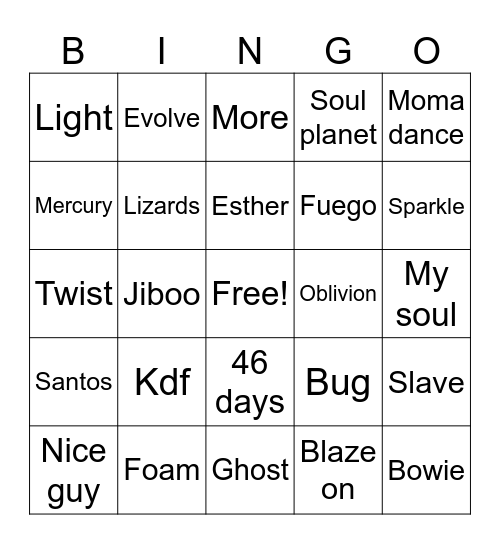 Phish Tacos Bingo Card