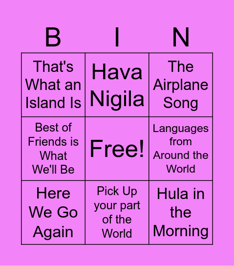 Barney Worldwide Adventures! Bingo Card