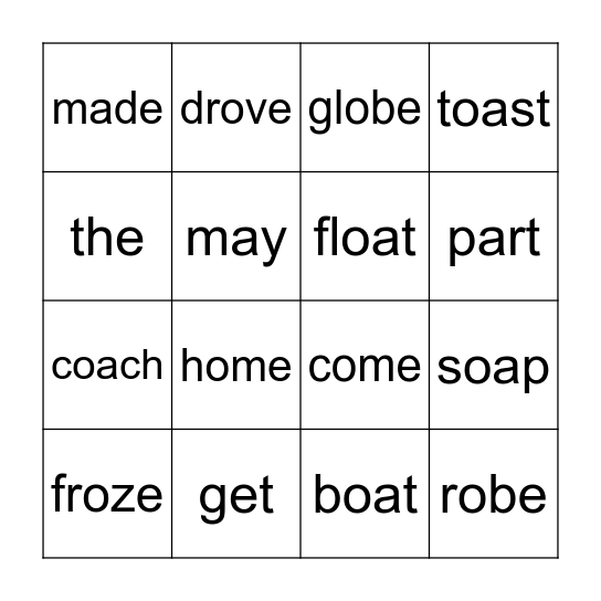 Spelling Words BINGO Card