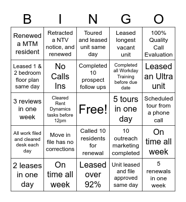 Reflections at the Lakes Bingo Card