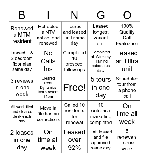 Reflections at the Lakes Bingo Card