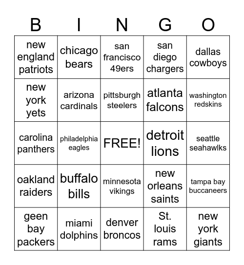 OSC Meritage NFL Bingo Card