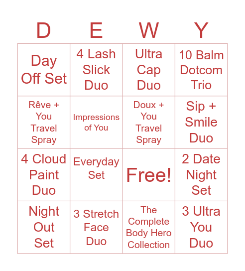 Glossier Sets Bingo Card