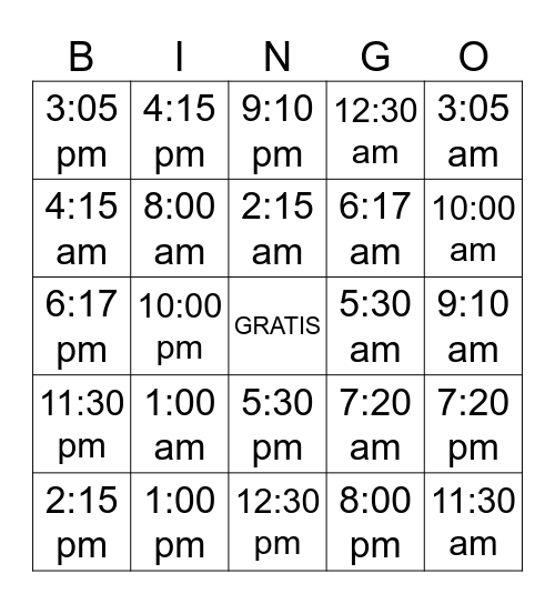 La hora Bingo Card