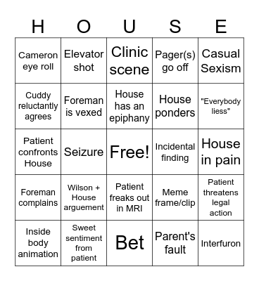 House MD Bingo Card