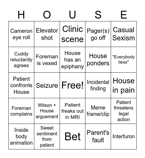 House MD Bingo Card