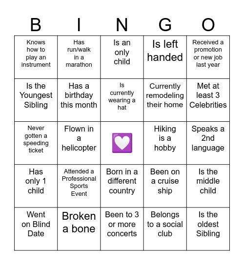 Mingle Bingo Card