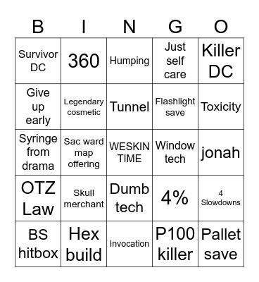 DBD Survivor Bingo Card