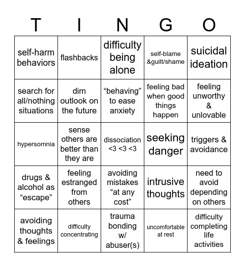 Corey Trauma Bungo :( Bingo Card