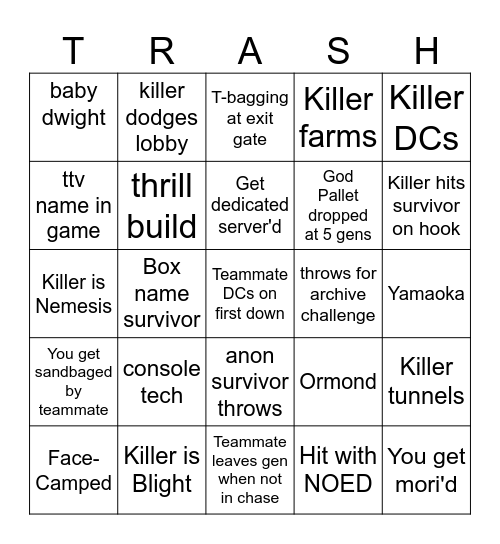 Ultimate DBD Bingo Card