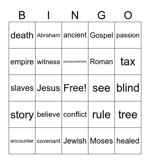 Types of Gospel Stories Bingo Card