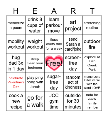 FEBRUARY BINGO Card