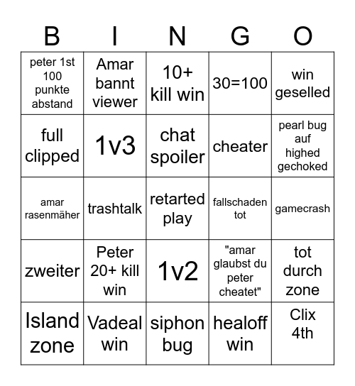 NA Bingo Card