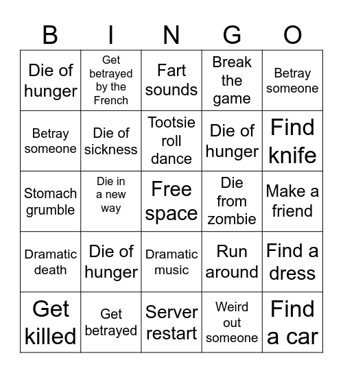 Cap Dayz Bingo Card