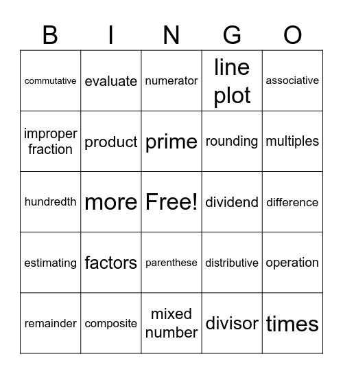 Math Bingo Card