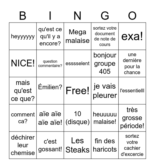 Bingo Histoire Bingo Card