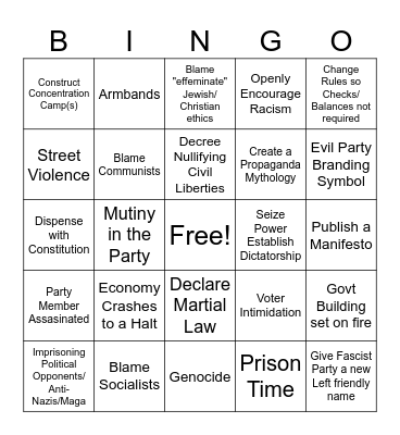 Hitler/Trump Fascism Bingo Card
